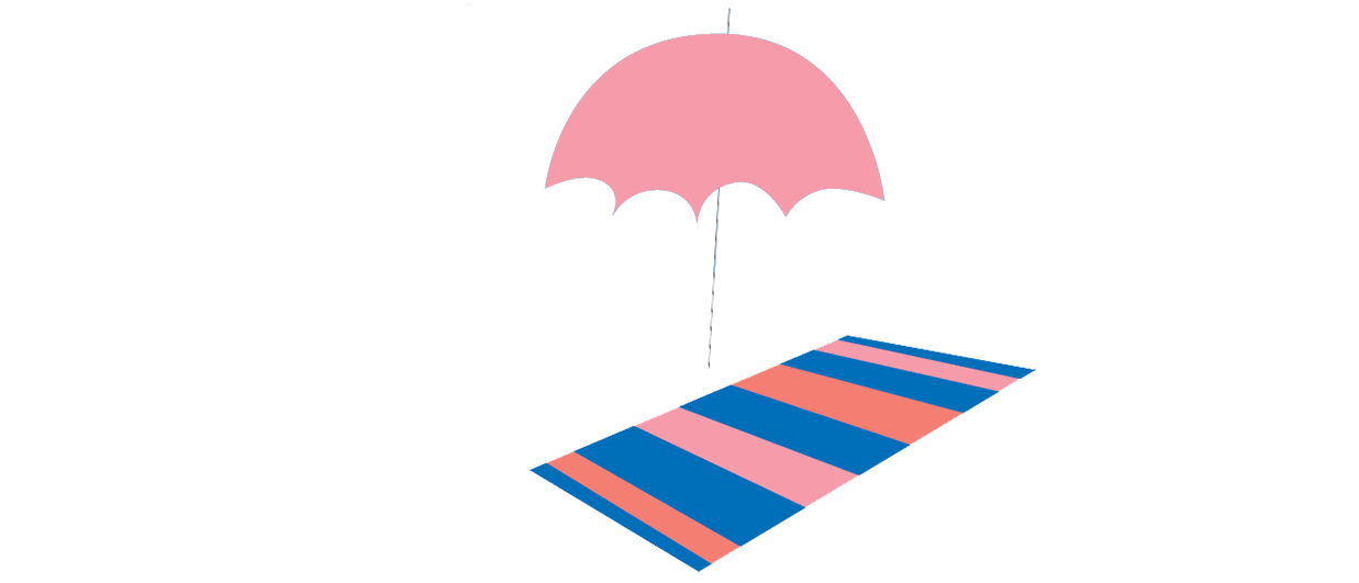 Parasoll och handduk